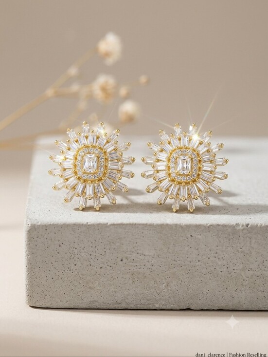 Moissanite Jewelry - Moissanite 4.0CTW NWT 925 Silver With Gold Over Burst Earrings